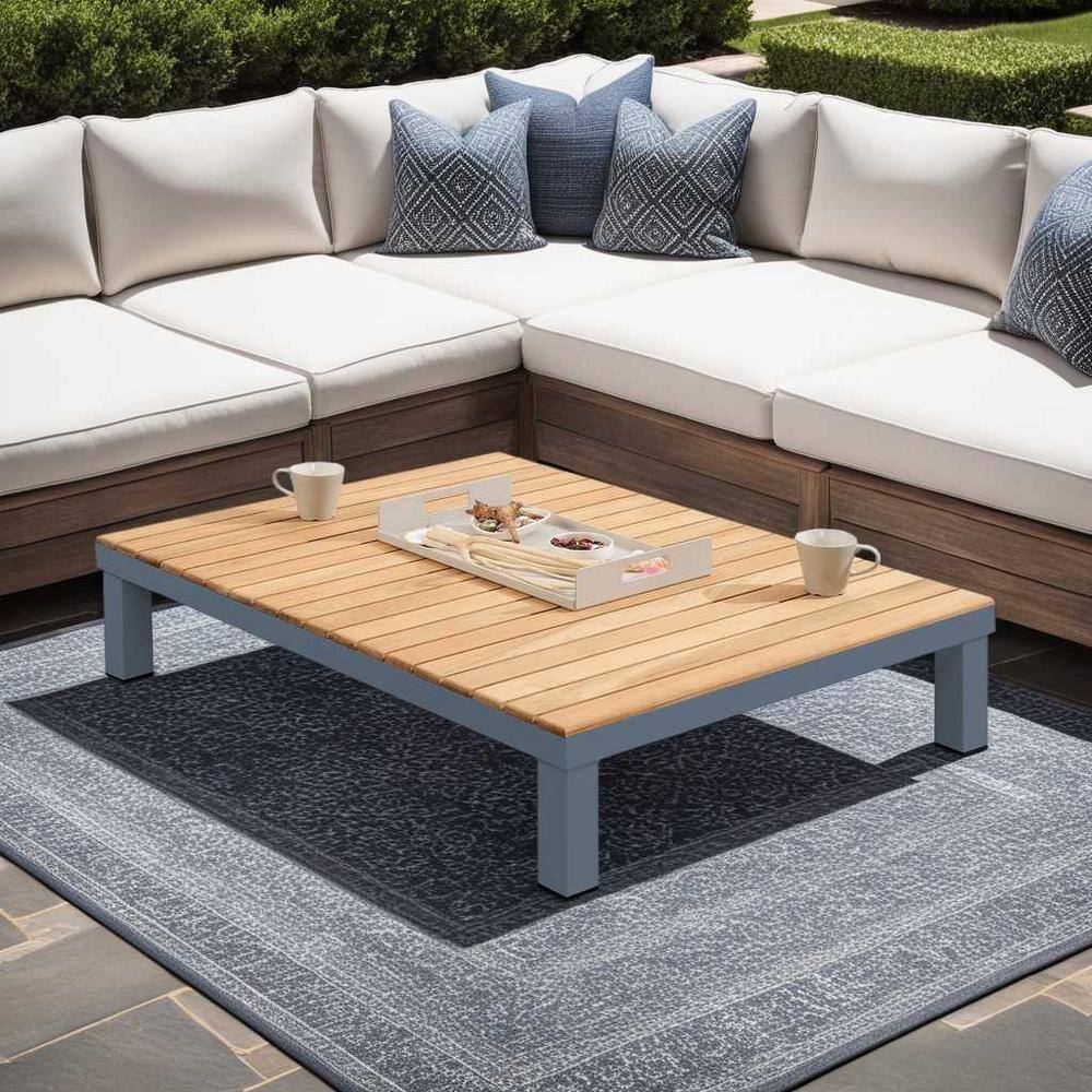 Polo 36" Gray Aluminum and Teak Wood Outdoor Coffee Table