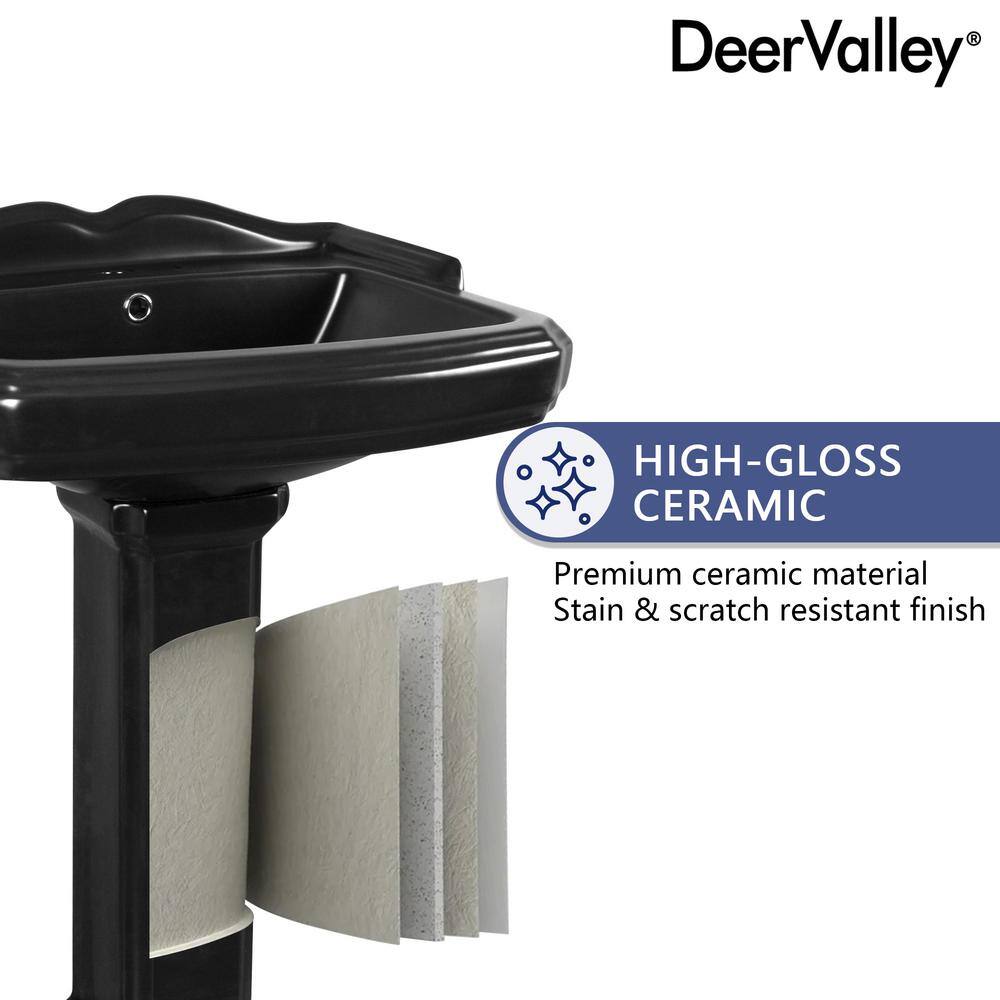 Black Ceramic Single Hole Pedestal Bathroom Sink