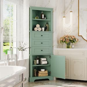 69 in.H Green Bathroom Corner Floor Storage Cabinet with 3-Drawers,Adjustable Shelves