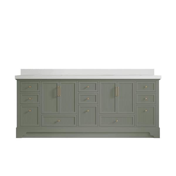 Willow Collections Alys 84 in. W x 22 in. D x 36 in. H Double Sink Bath Vanity in Evergreen with 2 in. White Quartz Top