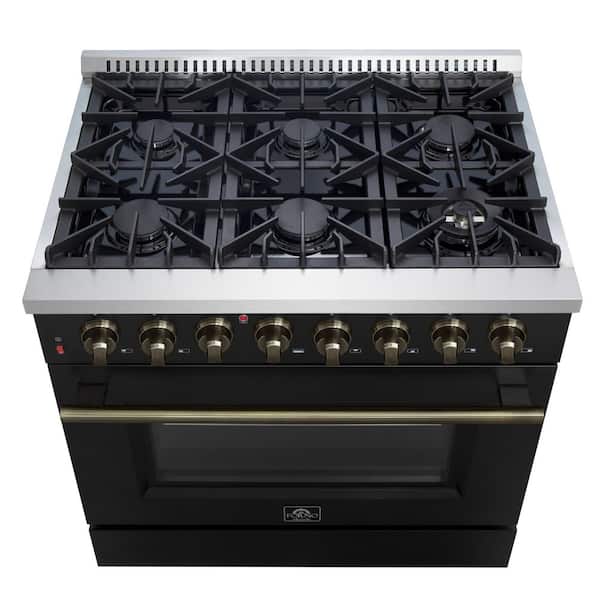 Galiano 36 in. 5.36 cu. ft. Freestanding Gas Range with 6 Burners and Electric Oven in. Stainless Steel with Black Door