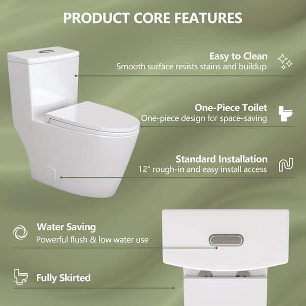 1-Piece 1.1/1.6 GPF Dual Flush Floor Mounted Round Toilet in White with Siphonic Flushing, Soft-Close Seat Included