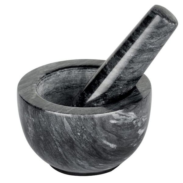 Natural Marble Black Mortar and Pestle Set Spice Herb Grinder Pill Crusher Kitchen Grinding Tool 3.9in