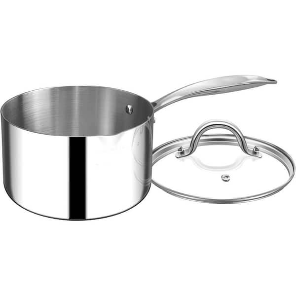 1 qt. Tri Ply Stainless Steel Nonstick Sauce Pan in Bright Color with Lid and Pour Spout, 1 Piece