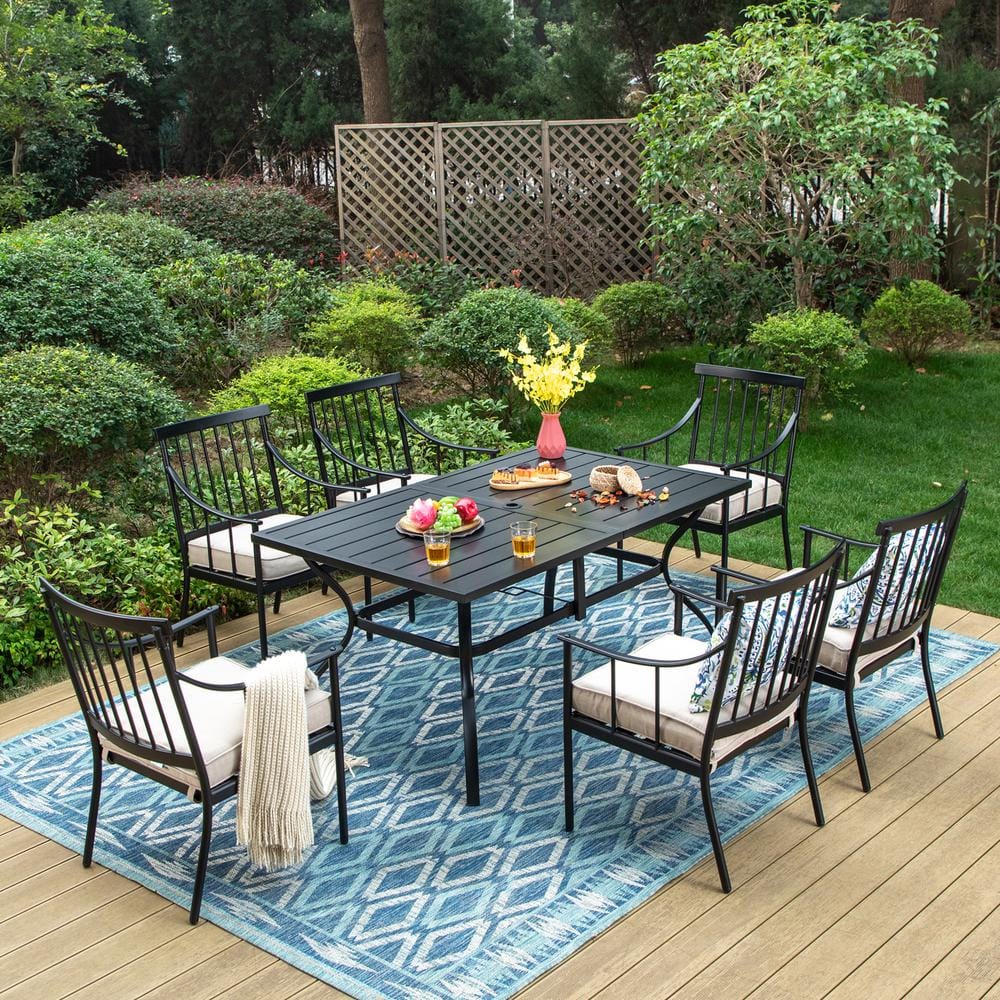 PHI VILLA 7-Piece Metal Patio Outdoor Dining Set with Rectangle Table ...