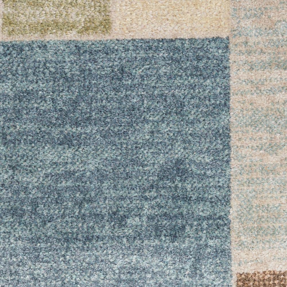 Blue Green Multi Rectangular Washable Synthetic Rug