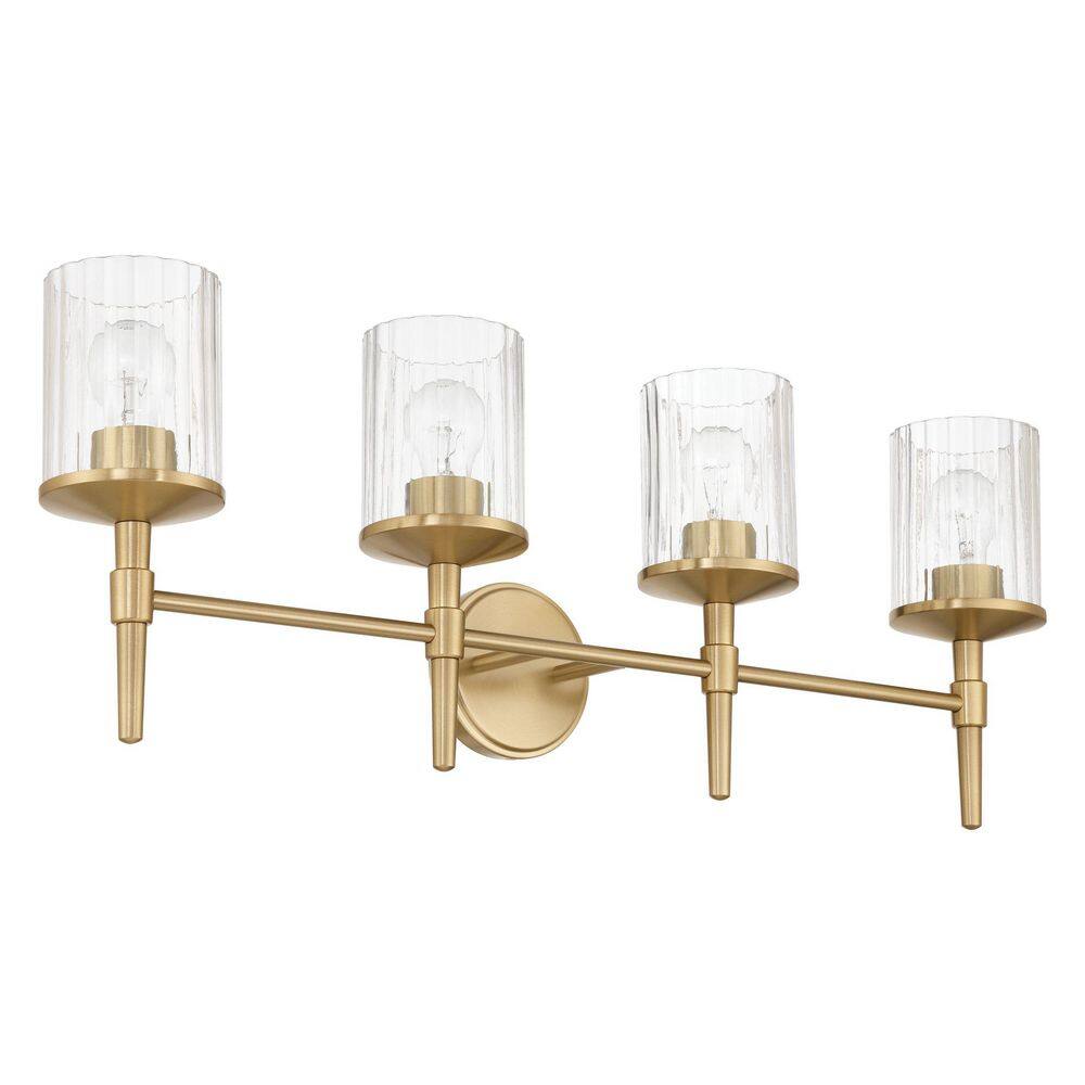 Andrea 32-in. 4-light Champagne Gold Vanity Light with Clear Ribbed Glass Shades price history on PriceWatchPro