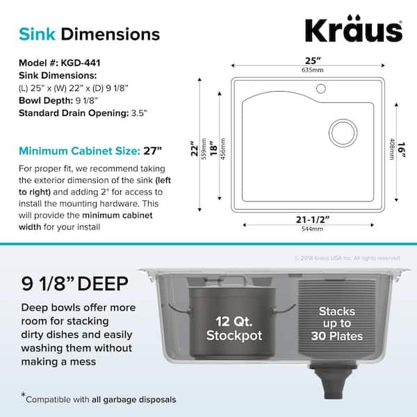 KRAUS Quarza 25 Dual Mount Single Bowl Granite Kitchen Sink in