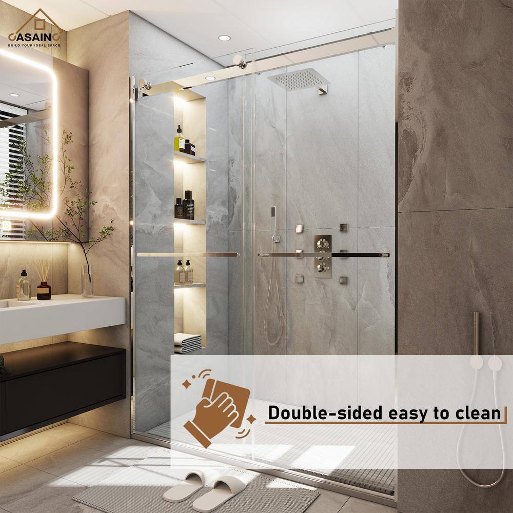 Chrome Frameless Double Sliding Shower Door with Clear Glass