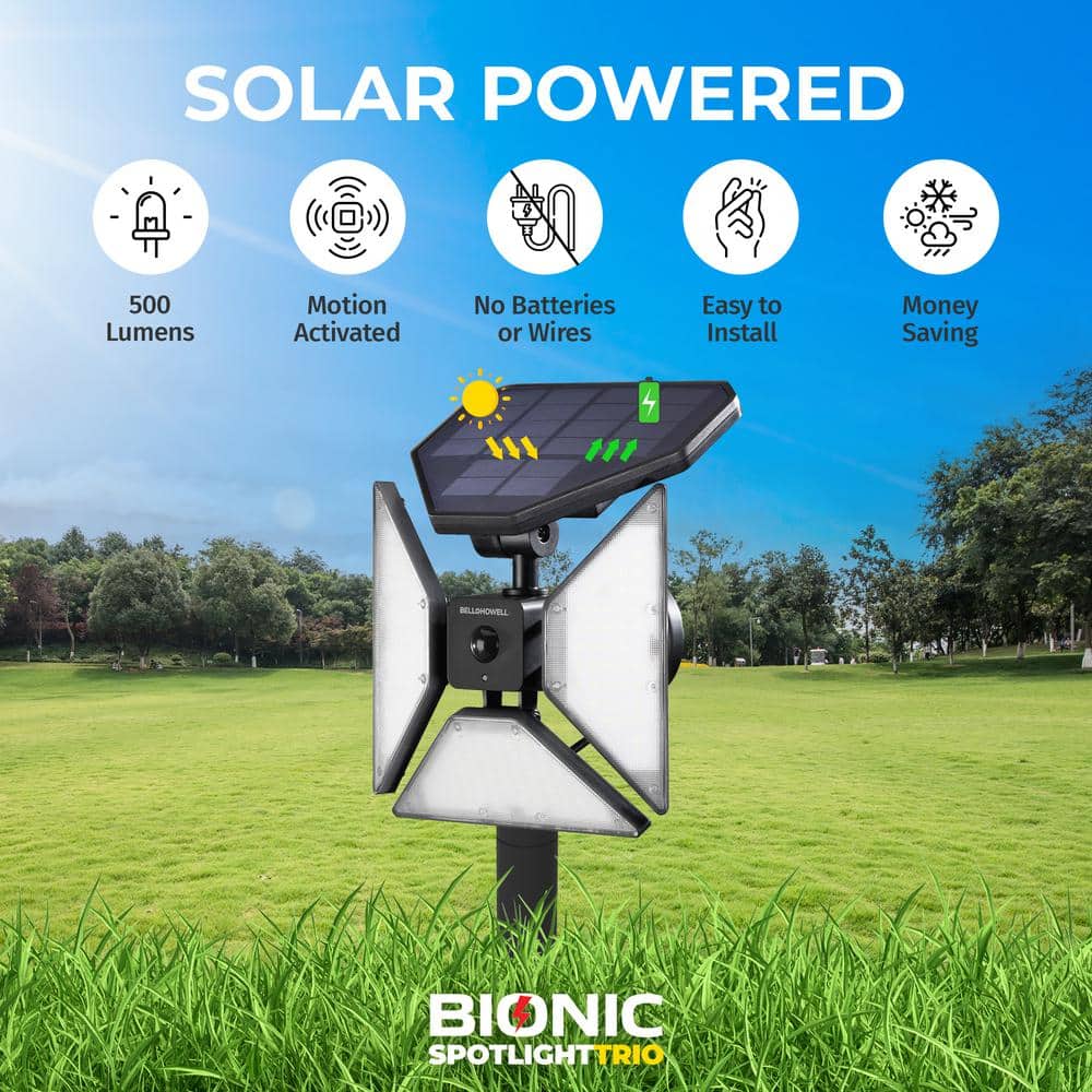 Black Solar Powered Motion Sensor LED Flood Light Trio