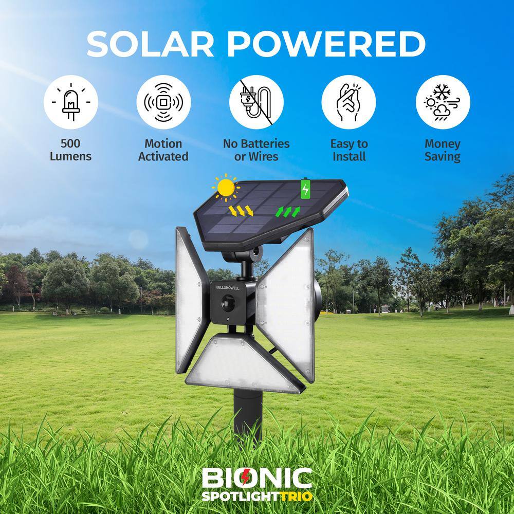 Black Solar Powered Motion Sensor LED Flood Light Trio