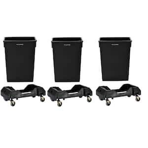 23 Gal. Black Waste Basket Commercial Trash Can and Dolly (3-Pack)