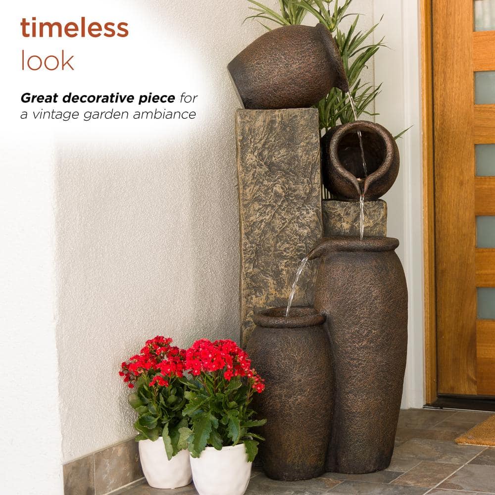 Weather Resistant Four-Pitcher Floor Fountain with LED Lights