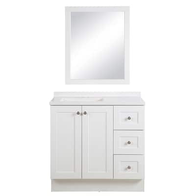Bannister 36.5 in. W x 18.75 in. D x 37.53 in. H Single Sink Bath Vanity in White with White Top and Mirror