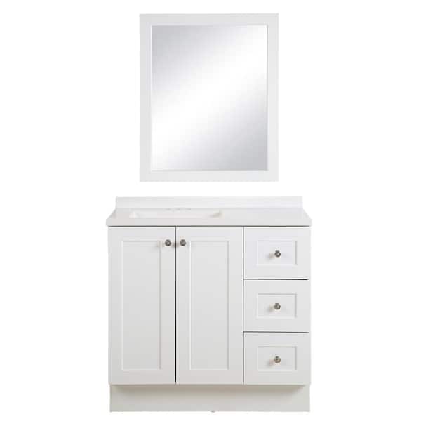 Glacier Bay Bannister 36.5 in. W x 18.75 in. D x 37.53 in. H Single Sink Bath Vanity in White with White Top and Mirror