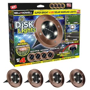 Solar Powered Bronze Outdoor Integrated LED Super Bright In-Ground Path Disk Light (4 per Box)