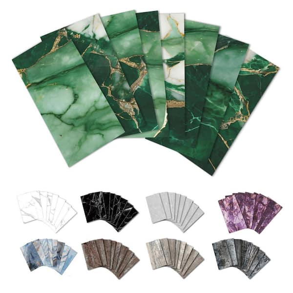 Green Marble 4 in. x 8 in. PVC Peel and Stick Backsplash Wall Tile for Kitchen, Bathroom, Laundry Room - 32-Pack