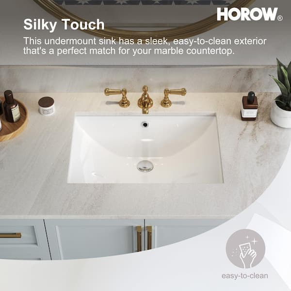 HOROW 23-5/8 in. Rectangular Glazed Ceramic Undermount Bathroom Vanity Sink in White with Overflow Drain