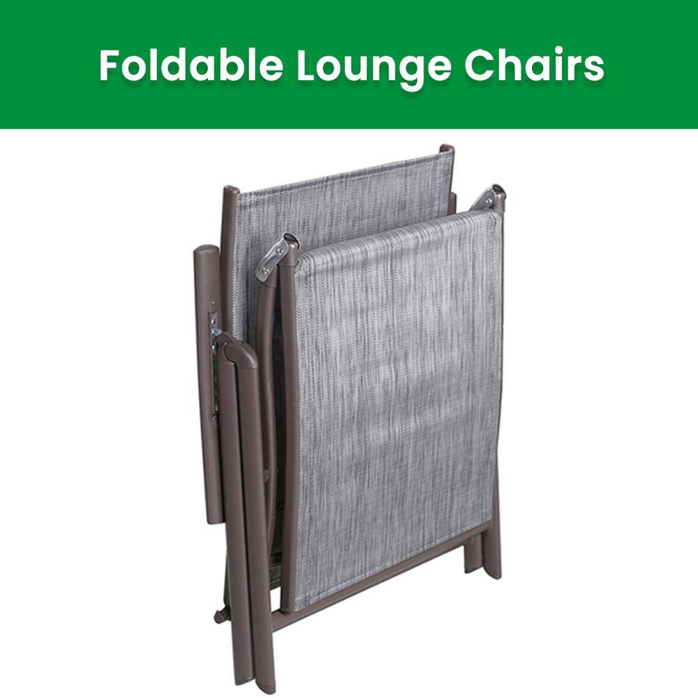 Set of 2 Gray and Brown Aluminum Adjustable Chaise Lounges