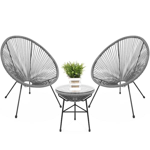 Unbranded Gray 3-Piece Metal Outdoor Bistro Set with Glass Table