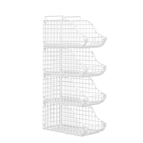 4-Pack Stackable Canned Food Organizer with Handles for Pantry Shelves, Can Storage, Foldable Wire Cabinet Shelf, White