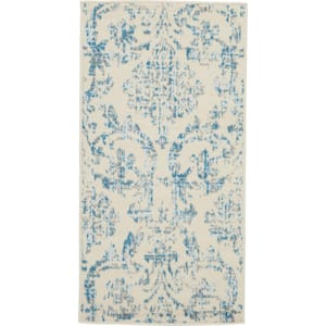 Jubilant Ivory/Blue doormat 2 ft. x 4 ft. Persian Vintage Kitchen Area Rug
