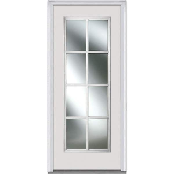 MMI Door 34 in. x 80 in. Clear Simulated Divided Lites Left-Hand Full Lite Classic Primed Steel Prehung Front Door