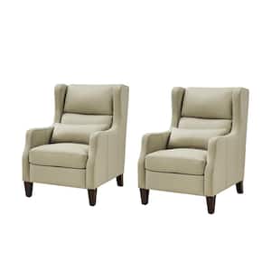 Ovill Beige Modern Genuine Leather Wingback Armchair with Pillow Set of 2