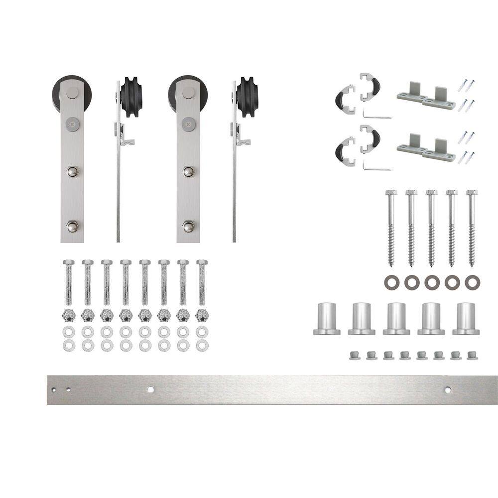 6 ft./72 in. Brushed Nickel Non-Bypass Sliding Barn Door Hardware Kit Arrow Design Roller for Double Doors price history on PriceWatchPro
