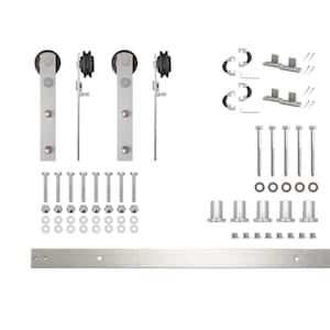 6 ft./72 in. Brushed Nickel Non-Bypass Sliding Barn Door Hardware Kit Arrow Design Roller for Double Doors