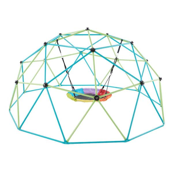 Climbing Dome, 10 ft. Geometric Dome Climber with Saucer Swing, 1000 lbs. Loading Kid's Jungle Gym Playground Blue