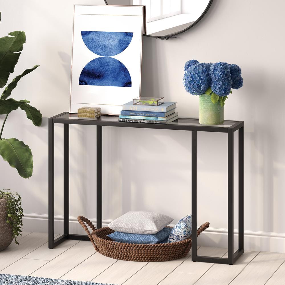 Oscar Blackened Bronze Glass Hallway Table with Storage