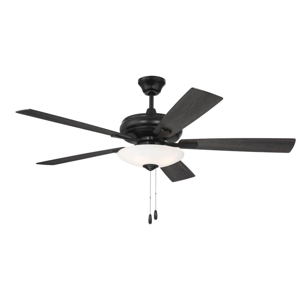 Flat Black 52" Ceiling Fan with Frost White Glass Light