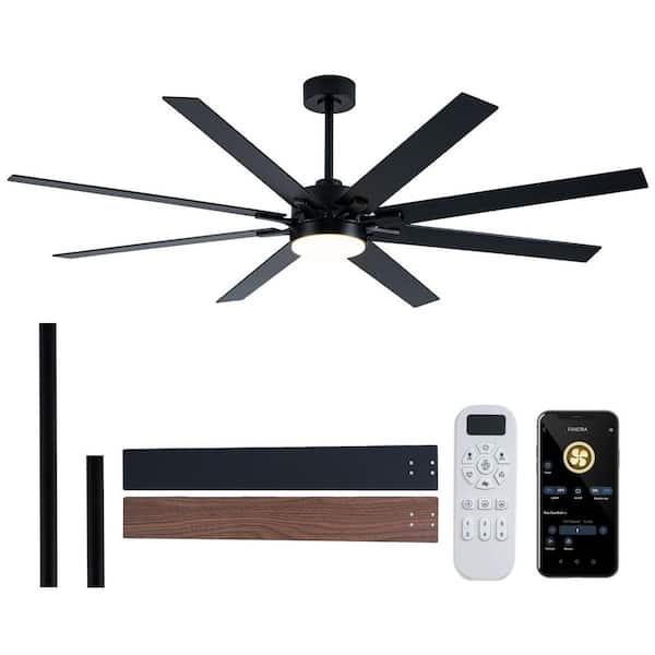 72 in. 8-Blade Black Low Profile Ceiling Fan with Integrated LED, Two-Toned Blades