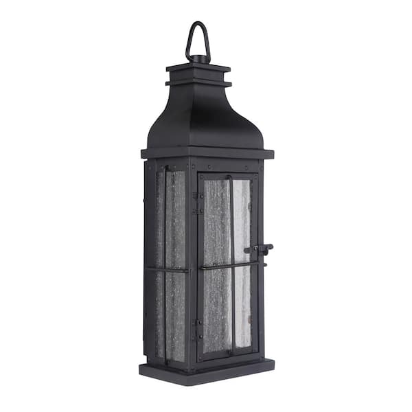 Vincent 17 in. Black Finish Outdoor Hardwired Integrated LED Wall Lantern Sconce w/ Clear Seeded Glass