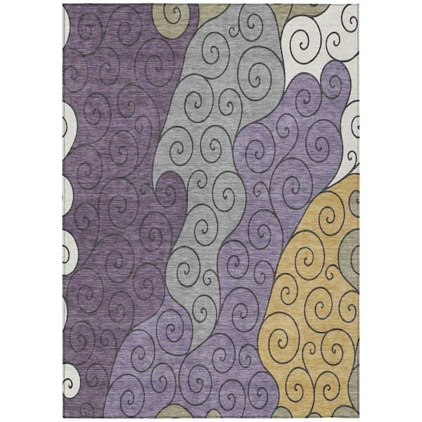 Chantille Machine Washable Indoor/Outdoor Abstract ACN2464 Plum 9 ft. x 12 ft. Area Rug