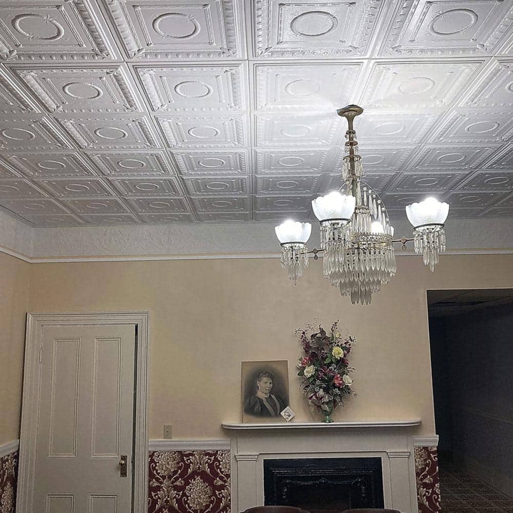 Romanesque White Polystyrene Glue-up Ceiling Tile 1.6 ft x 1.6 ft