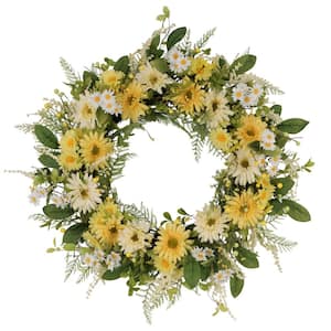 30 in. Artificial Chrysanthemum and Daisy Floral Spring Wreath