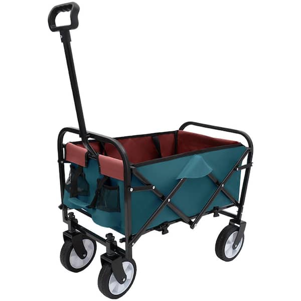 2.8 cu. ft. Cyan Fabric & Black Steel Heavy-Duty All-Terrain Foldable Utility Garden Cart with 3-PC Waterproof Liner Set