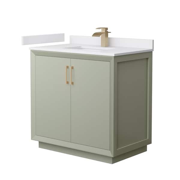 Wyndham Collection Strada 36 in. W x 22 in. D x 35 in. H Single Bath Vanity in Light Green with White Cultured Marble Top