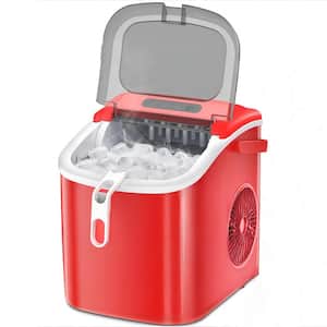 8.66 in. W 26 lbs./24H, 9-Pieces/6 Mins, Bullet Ice Portable Countertop Ice Maker in Red with/Ice Scoop and Basket