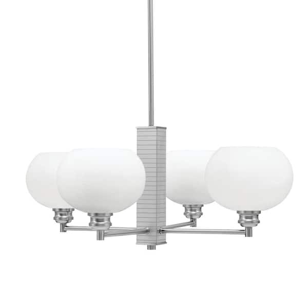 Unbranded Albany 25 in. 4 Light Brushed Nickel Chandelier with White Muslin Glass Shades