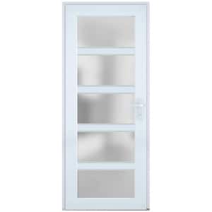 30 in. x 80 in. Left-Hand/Inswing Frosted Glass White Silk Steel Prehung Front Door with Hardware