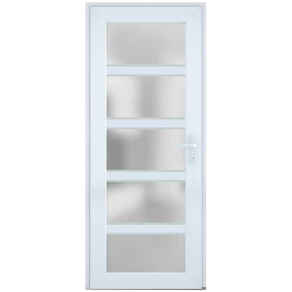 30 in. x 80 in. Left-Hand/Inswing Frosted Glass White Silk Steel Prehung Front Door with Hardware