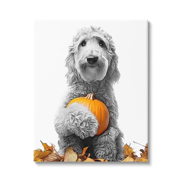 Stupell Industries Dog and Autumn Leaves byAnnalisa Latella 1 Piece Unframed Graphic Print Animal Poster Art Print 20 in. x 16 in.