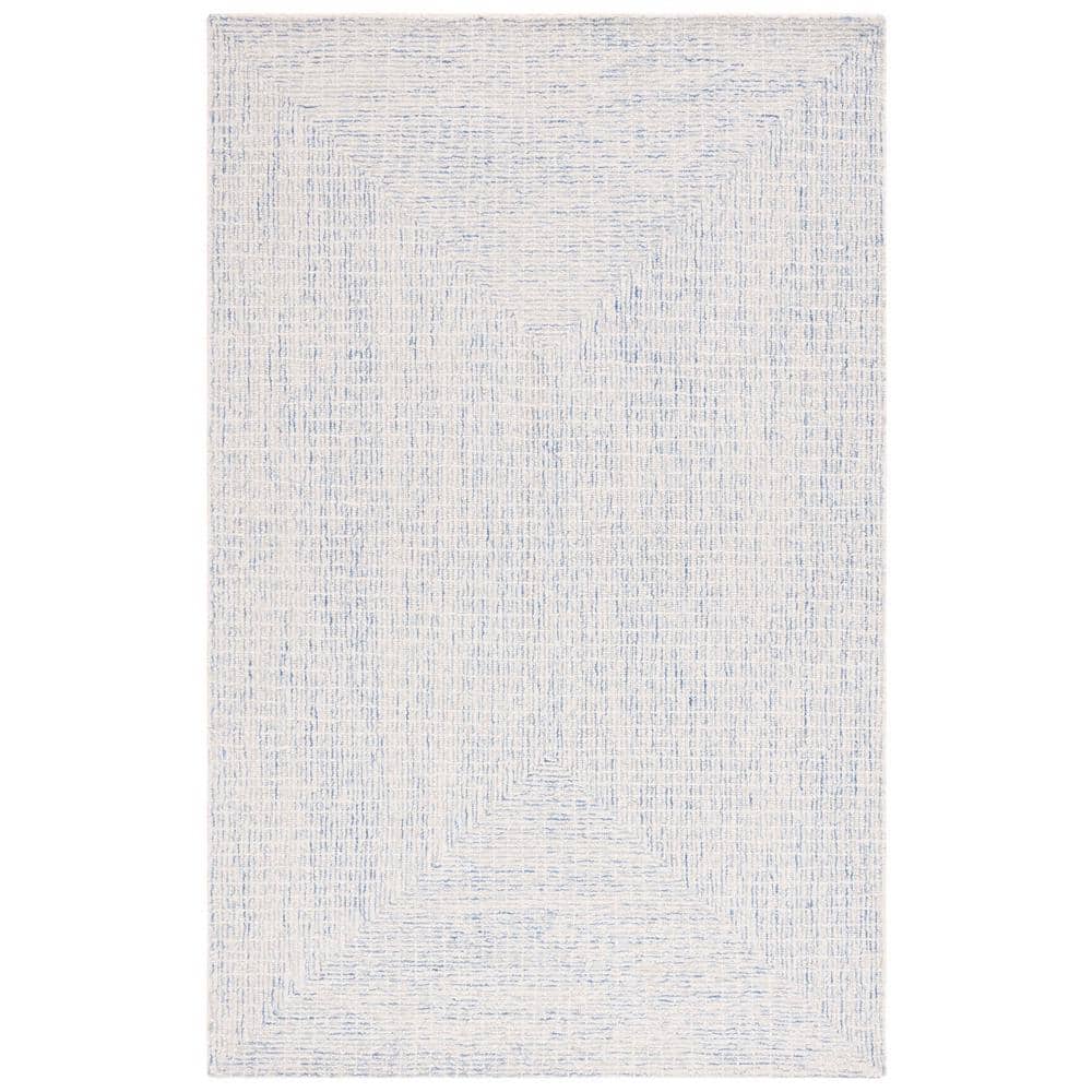 Handmade Blue and Ivory Wool Abstract 8' x 10' Area Rug