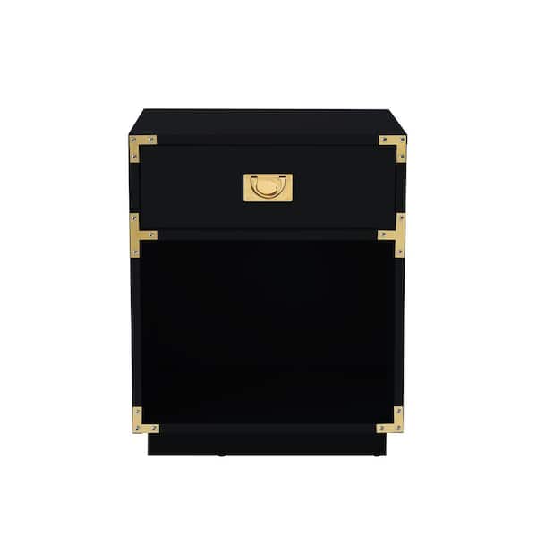 Inspired Home Odrini Modern Black/Gold End Table Metal Corner Brackets Knob Nightstand