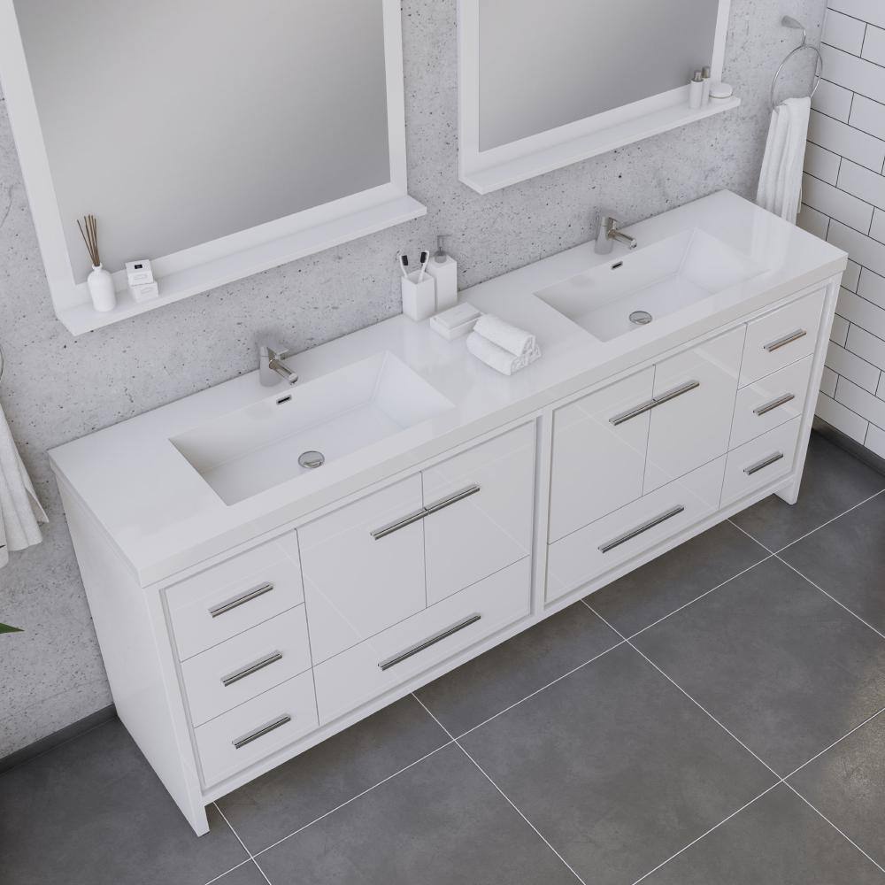 Sortino 84" White Double Freestanding Bathroom Vanity with Acrylic Sink