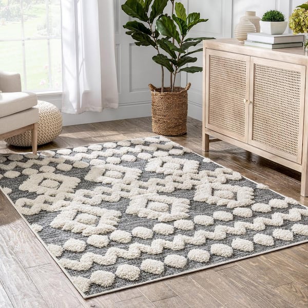Bellagio Chiara Moroccan Tribal Grey 7 ft. 10 in. x 10 ft. 6 in. High-Low Flat-Weave Area Rug