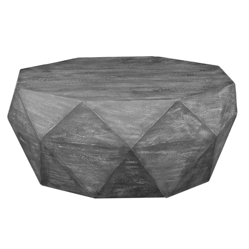 34" Wood Frame Coffee Table with Diamond Facet Gray - The Urban Port